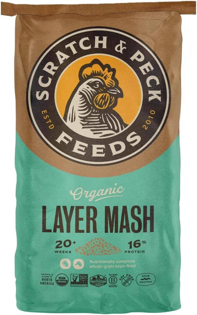 Scratch and Peck Layer feed, Organic Layer Mash Chicken Feed - 40-lbs - 16% Protein, Non-GMO Project Verified, Naturally Free Chicken Food